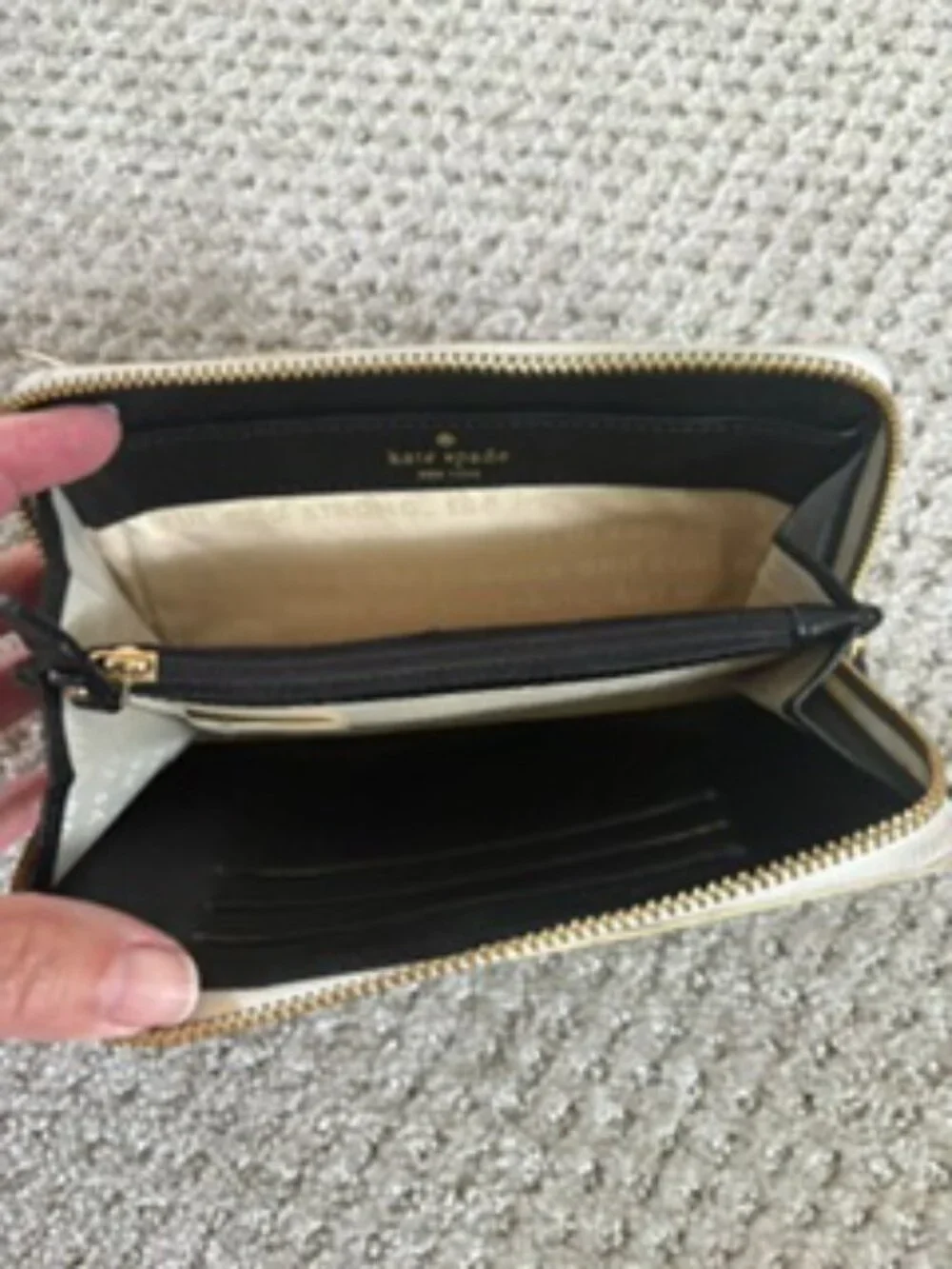 Kate Spade New York Black & Cream Striped Zip Around Wallet